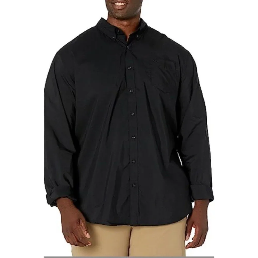 Dockers Men Black Micro-Fiber Blend Long Sleeve Button-Up Shirt Size L 16-16 1/2